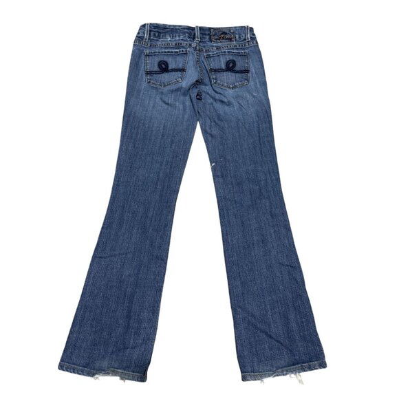 Seven7 Regular Bootcut Womens Jeans Size 28 Medium Wash Low Rise Distressed - Picture 1 of 6